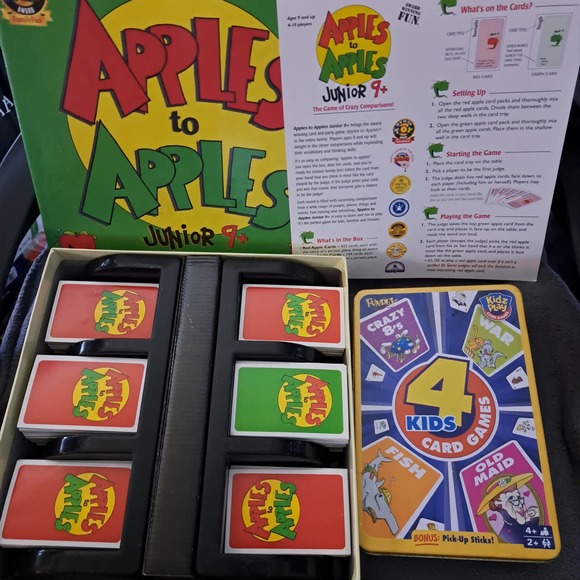 Rainy Day FUN! APPLES to APPLES JR & Tin with Card Games - Picture 1 of 6